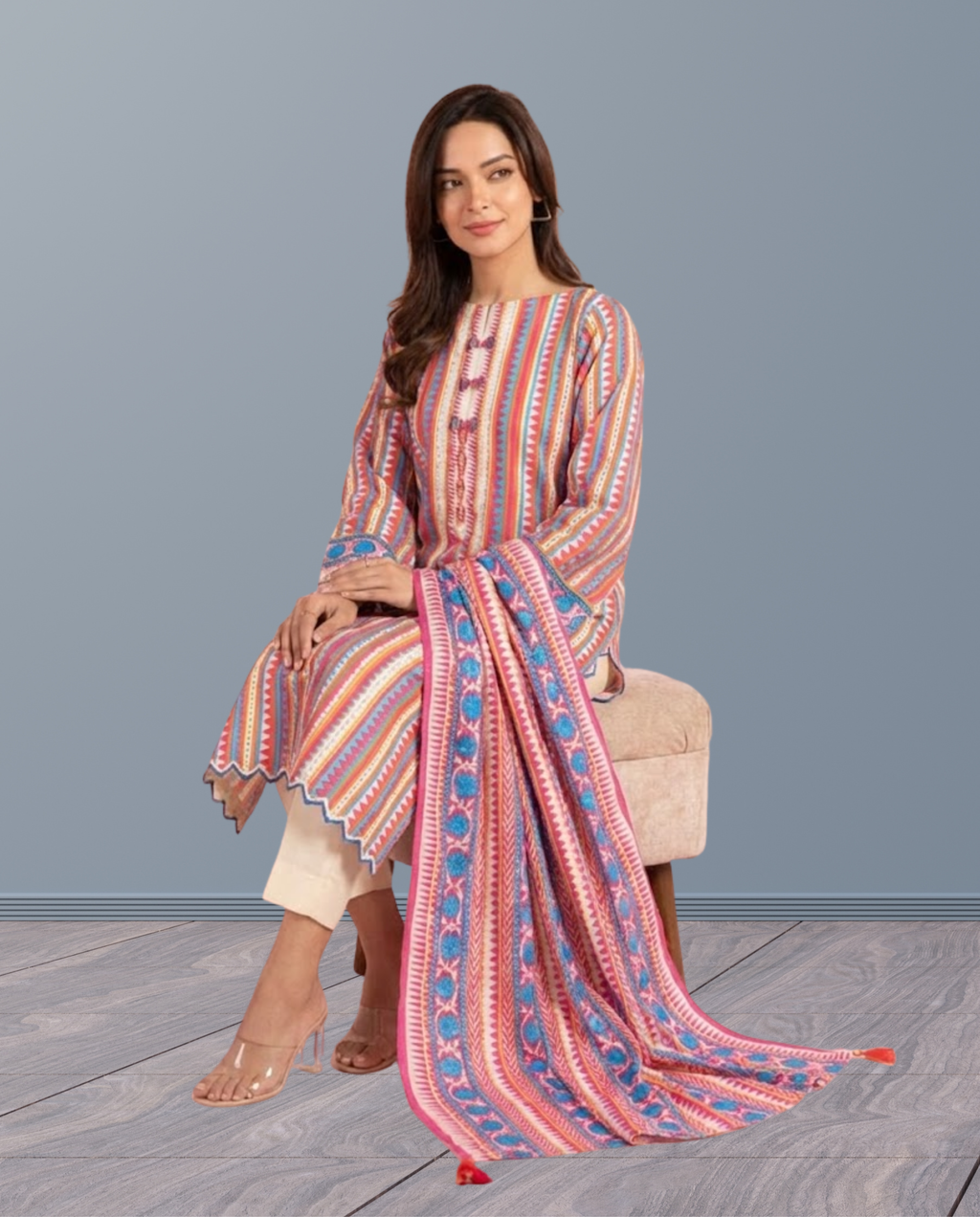 ELÉI VOLUME-04 KHADDAR 3PC PRINTED SUIT K.32
