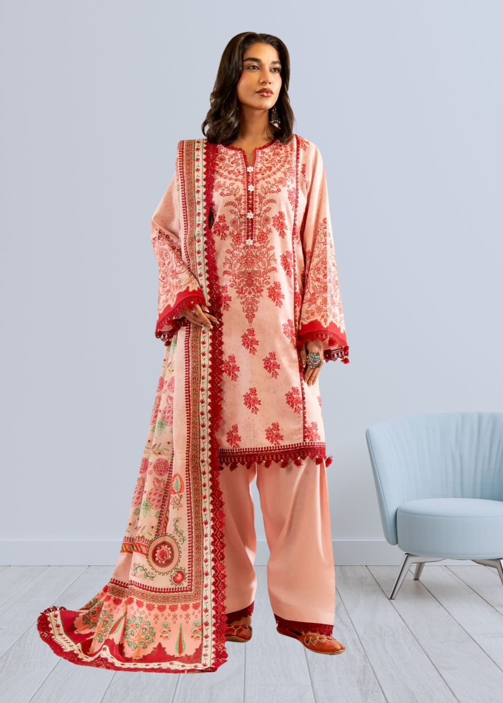 ELÉI VOLUME-03 KHADDAR 3PC PRINTED SUIT K.27